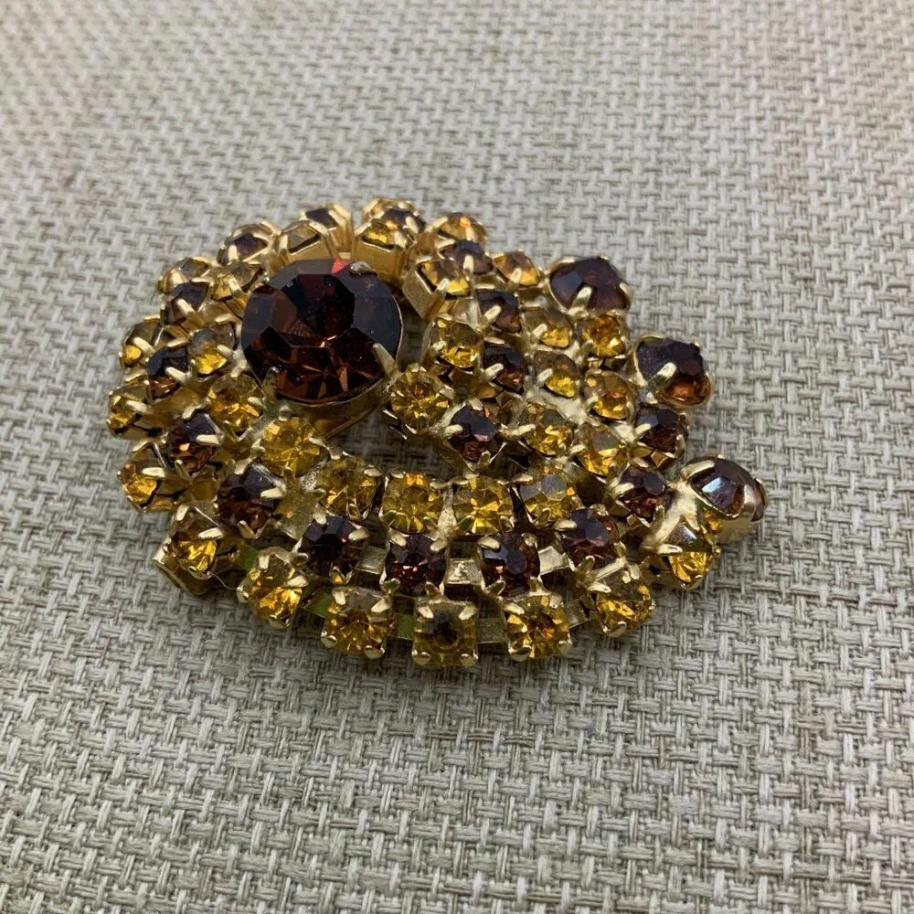 Julianna Style Vintage Autumn Faux Amber Rhinestone Brooch Pin